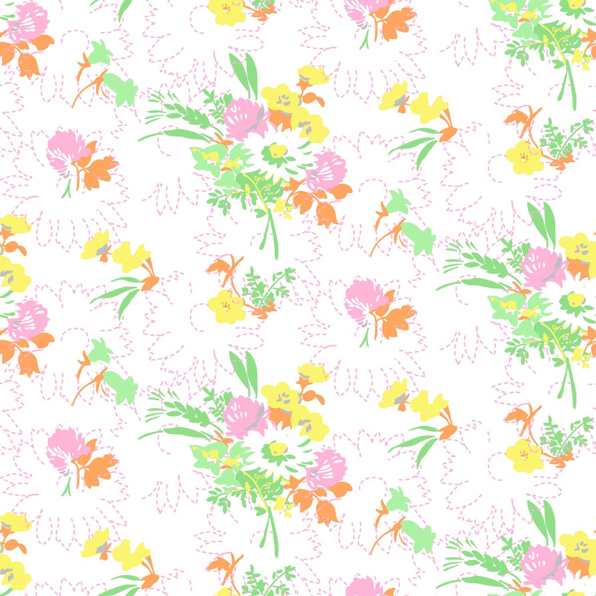 Spring Bouquet on Yellow & Pink Fabric