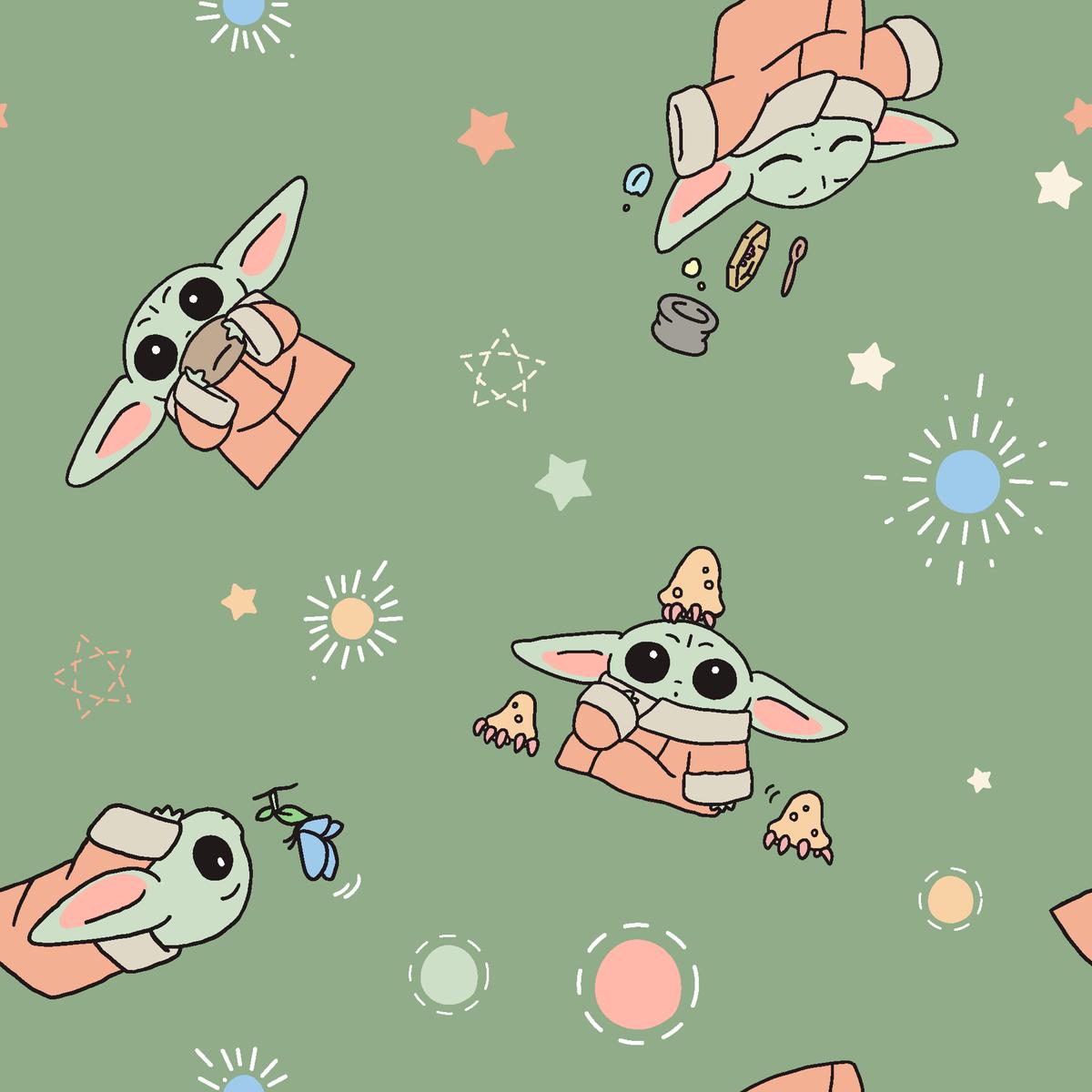 STAR WARS Grogu Space Toss on Green Fabric