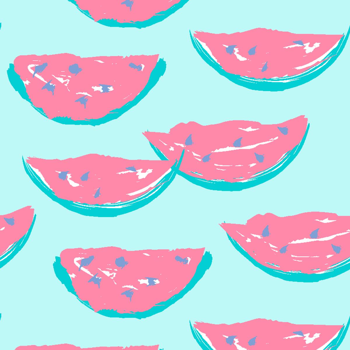 Watermelon Slices on Dark Pink & Light Blue Fabric