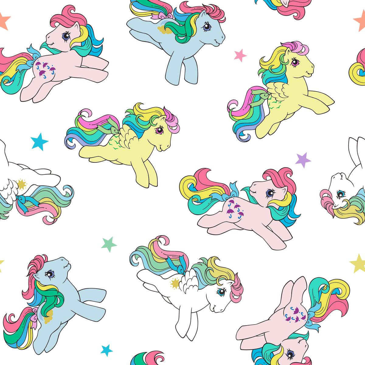 Hasbro My Little Pony Rainbow Ponies on White Background Fabric