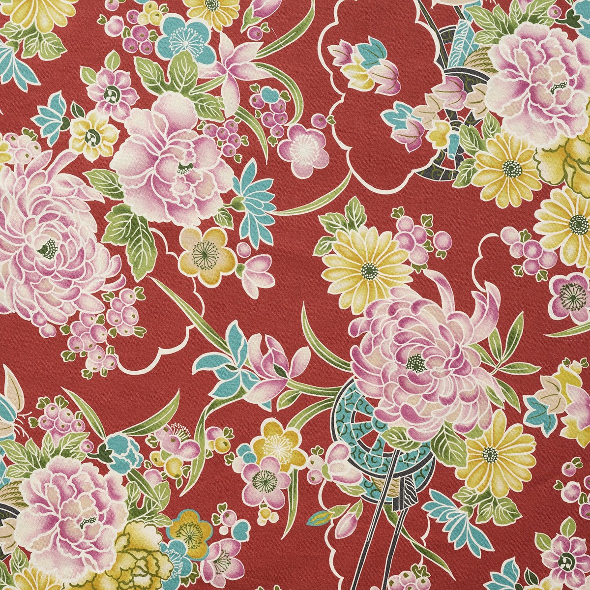 Japanese Floral Prints Cotton Sheeting – Dark Red YKA-19100-1