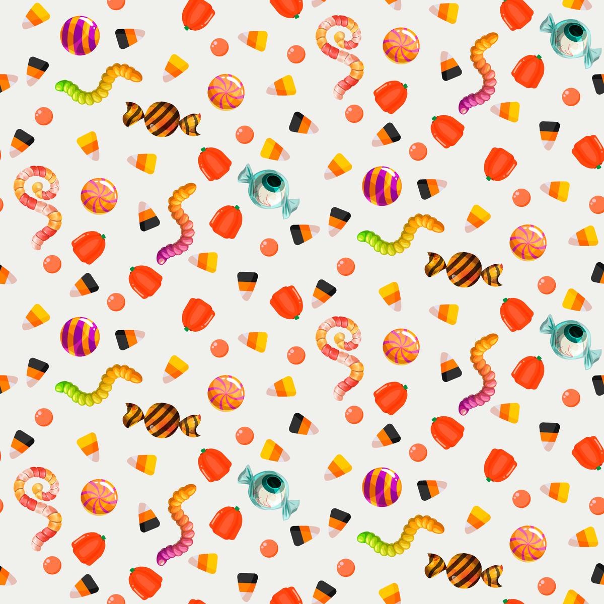 Kate Ward Thacker Halloween Candy on White Fabric