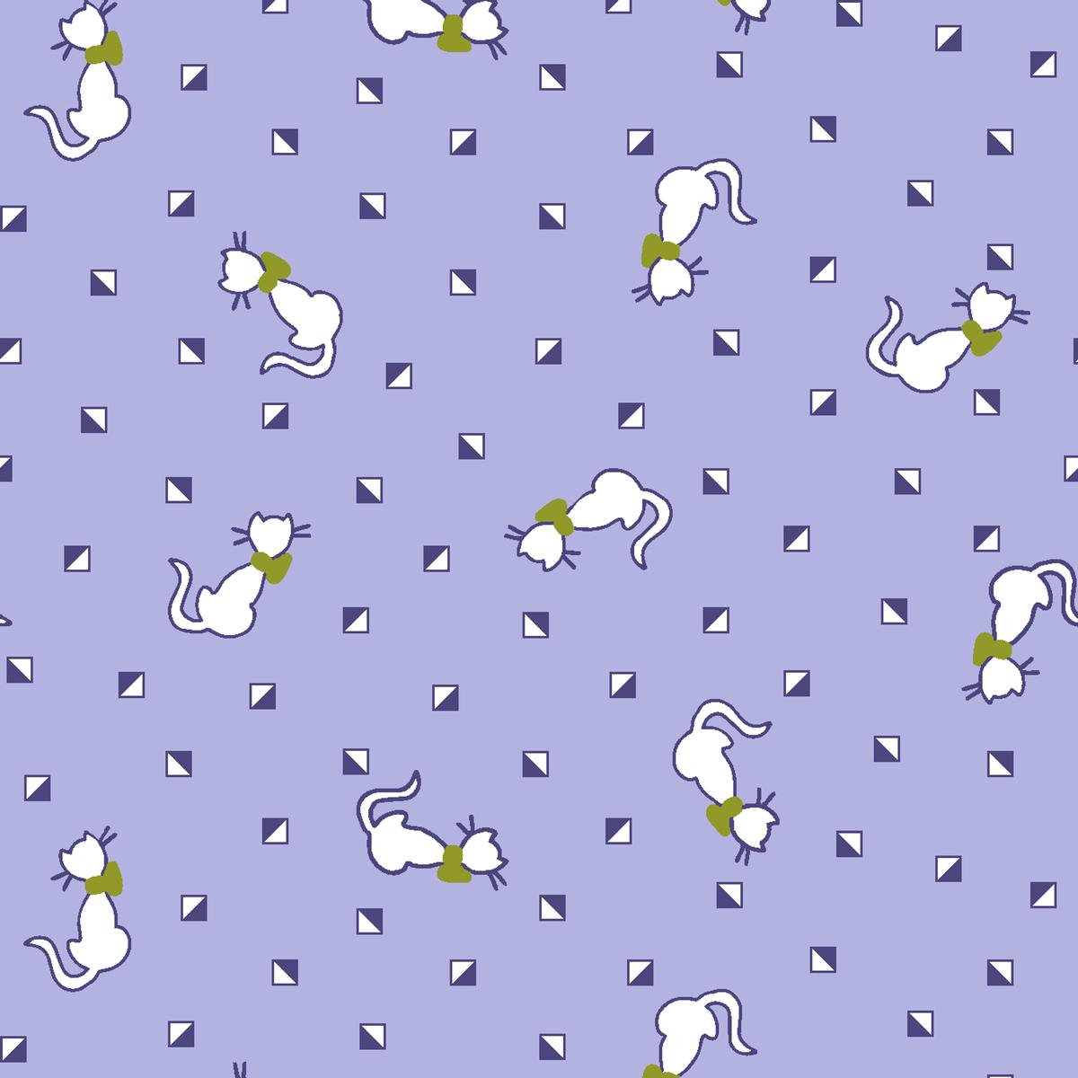 Cats Geo on Purple Fabric