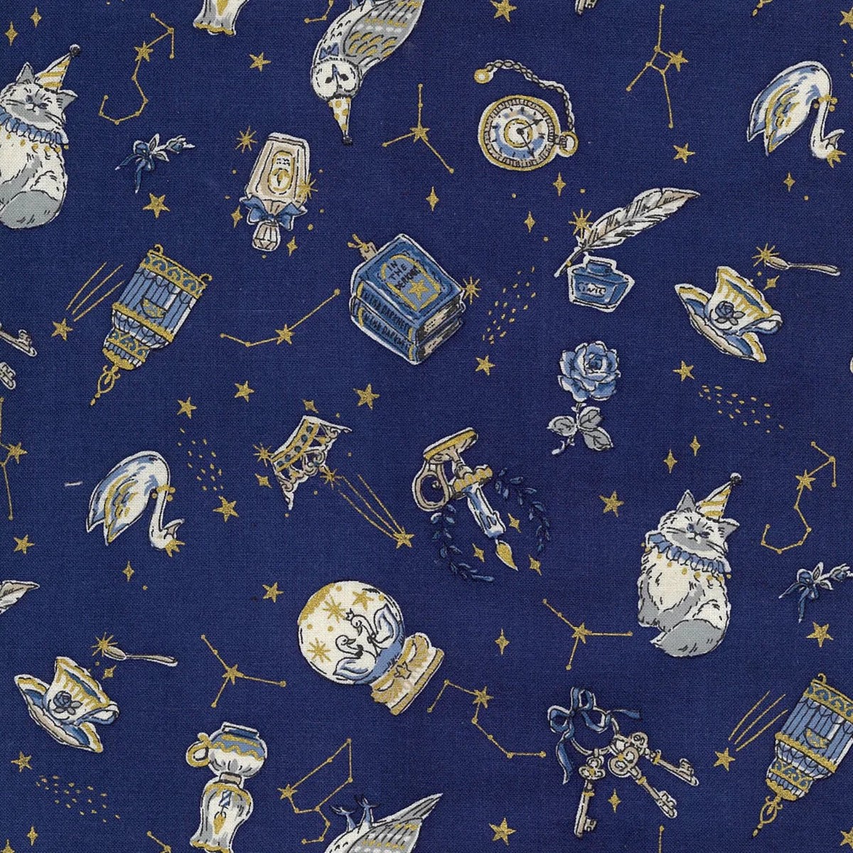 Constellation Cats Cotton Sheeting – Blue