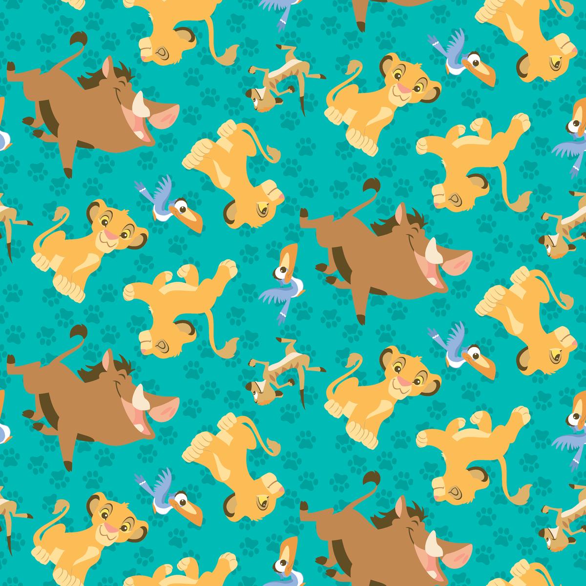 Disney The Lion King Teal Paw Print Character Fabric