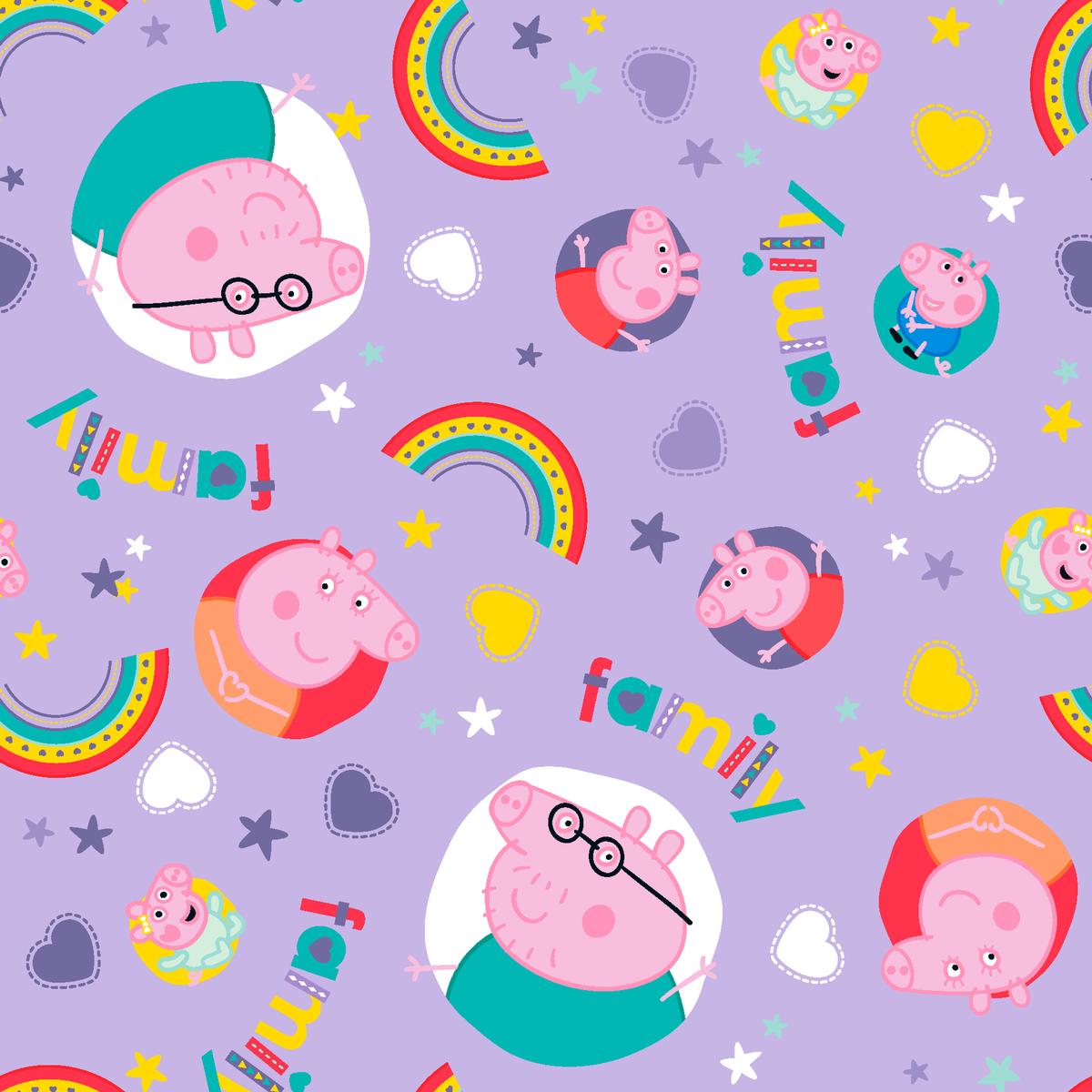 Hasbro Peppa Pig Family on Purple Fabric
