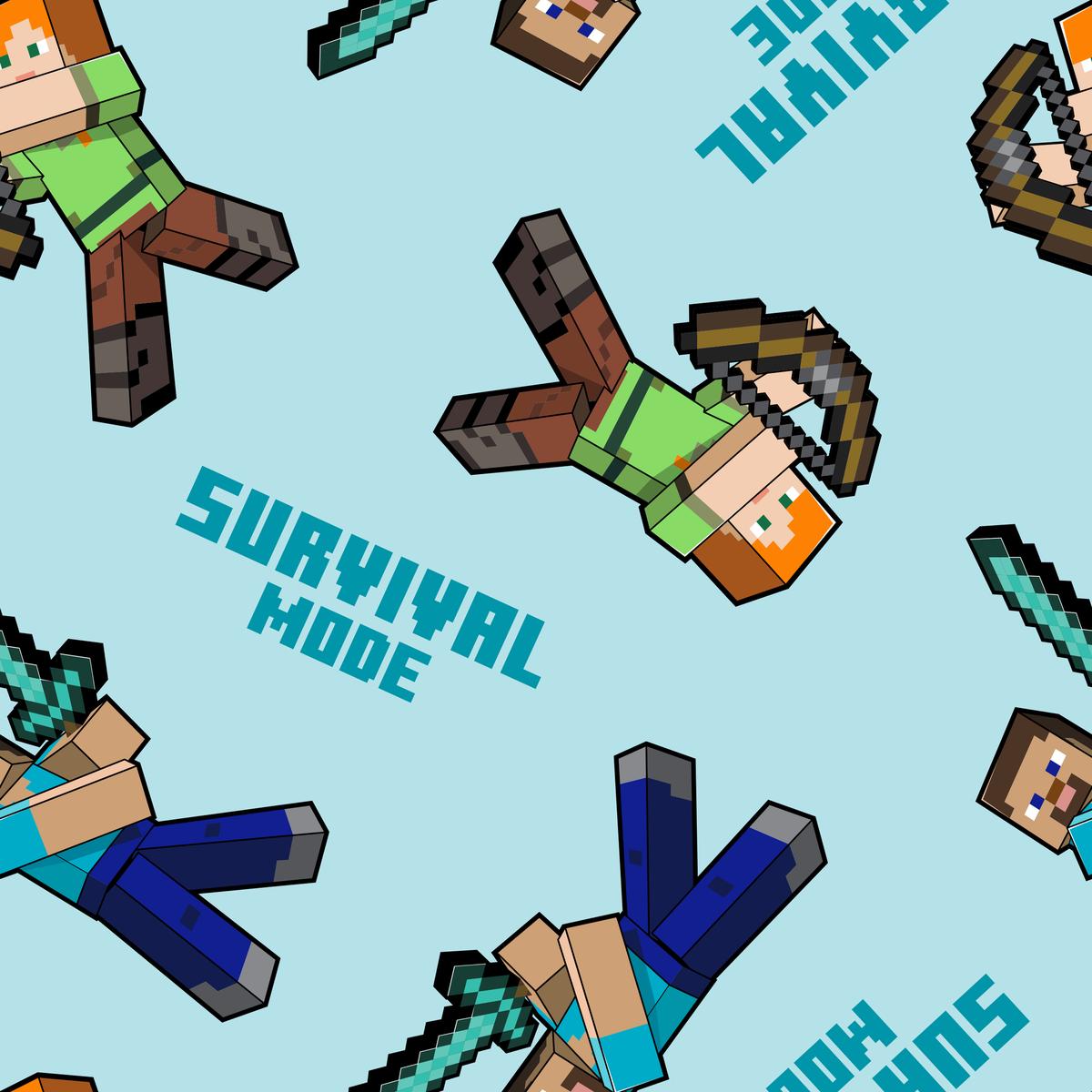 Minecraft Characters on Blue Fabric