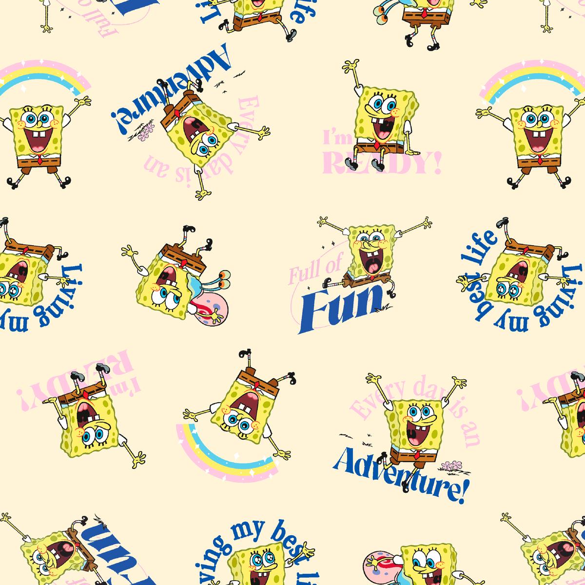 Nickelodeon SpongeBob Ready for Fun on Cream Fabric