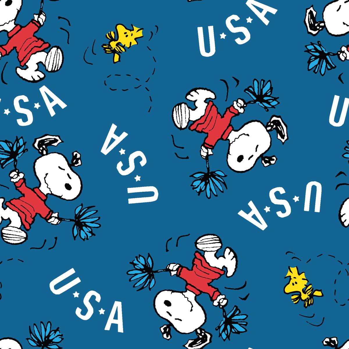 Peanuts Snoopy and Woodstock USA Cheerleader Fabric