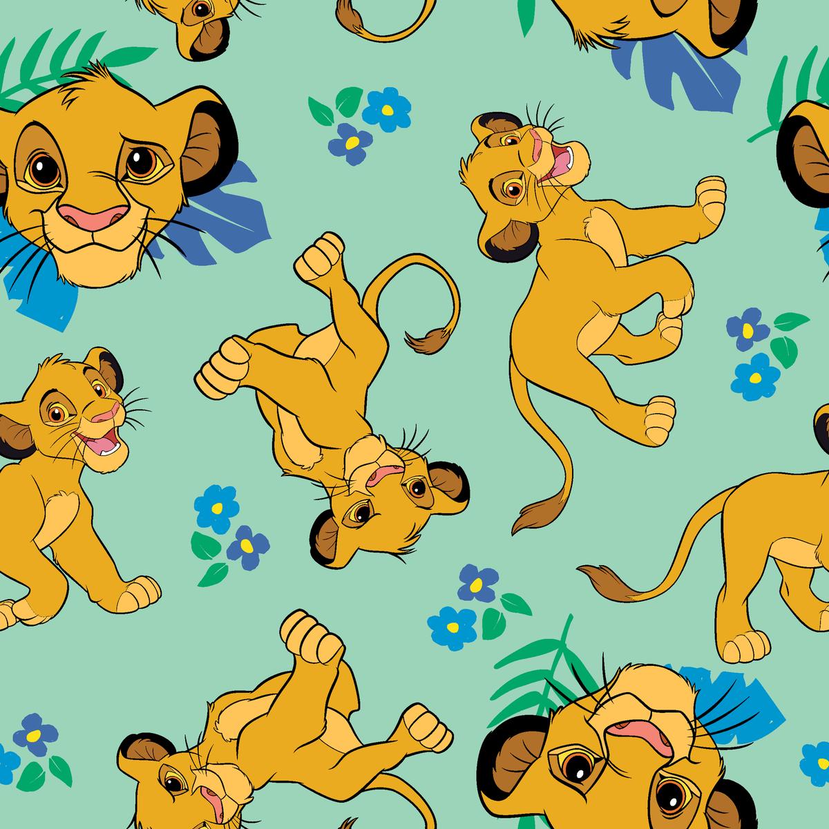 Disney The Lion King Green Simba Floral Fabric