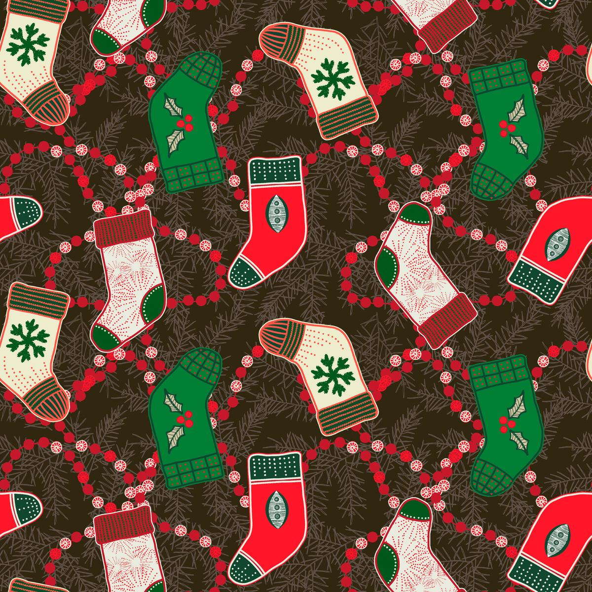 Holly Thomas Christmas Stockings and Mittens on Black Fabric