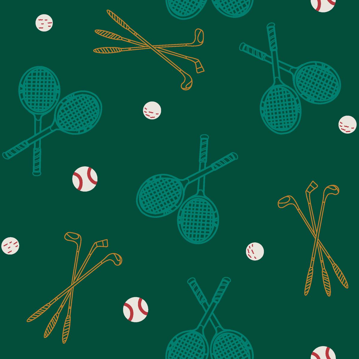 Rackets & Clubs on Emerald Green Fabric
