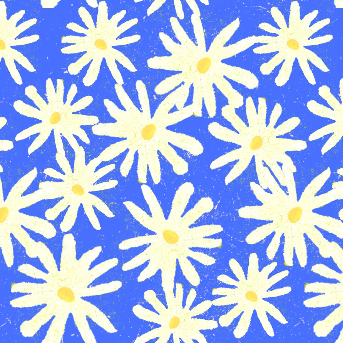Shannon Snow White Daisies on Blue Fabric