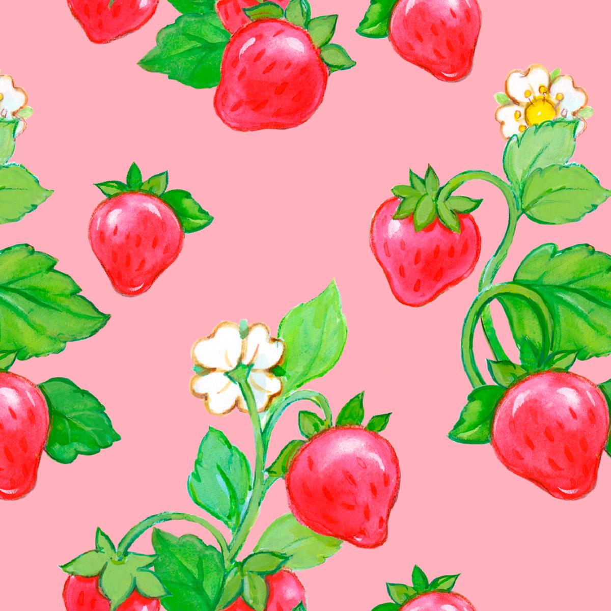 Strawberry Shortcake Garden on Pink Fabric