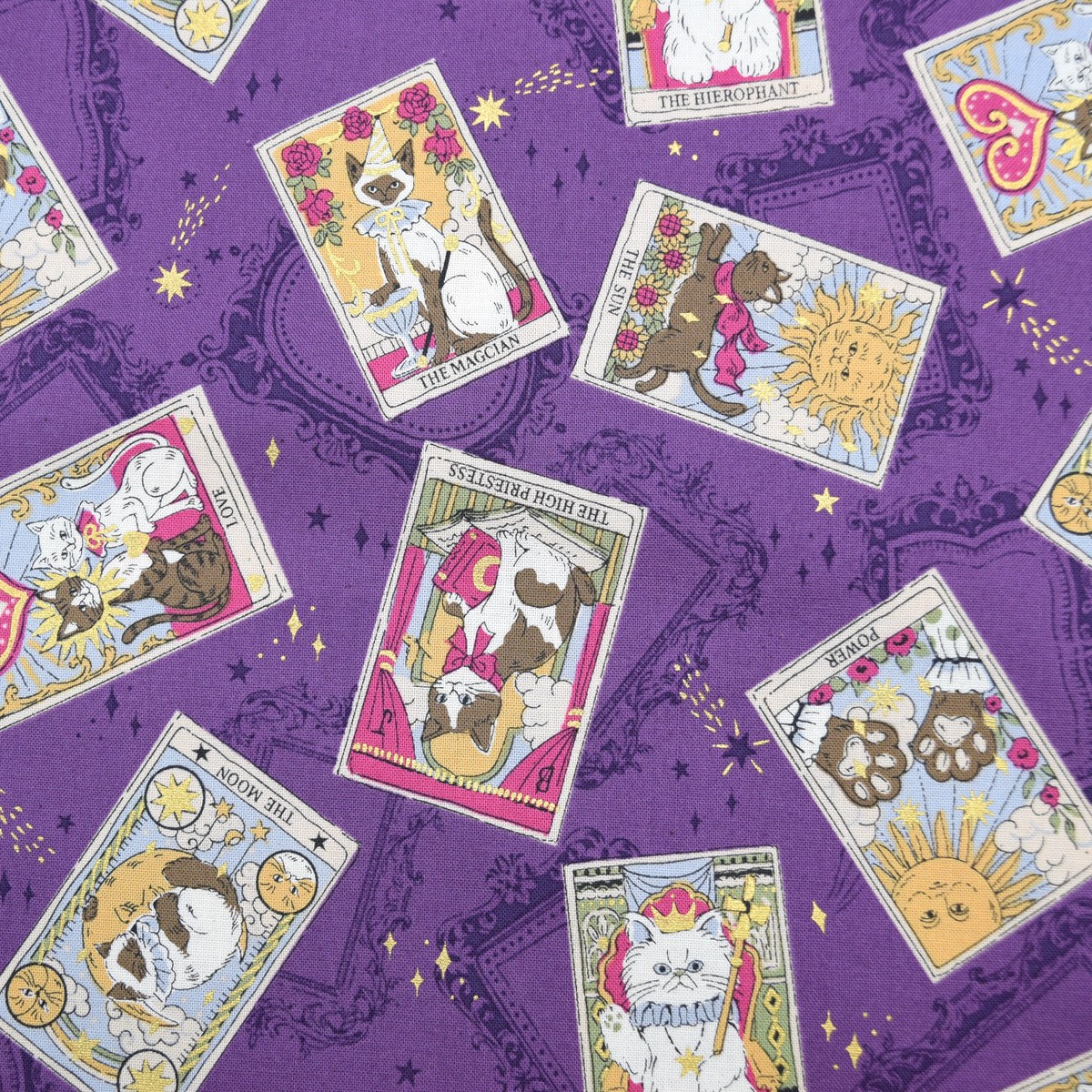 Tarot Cats Cotton Sheeting – Purple