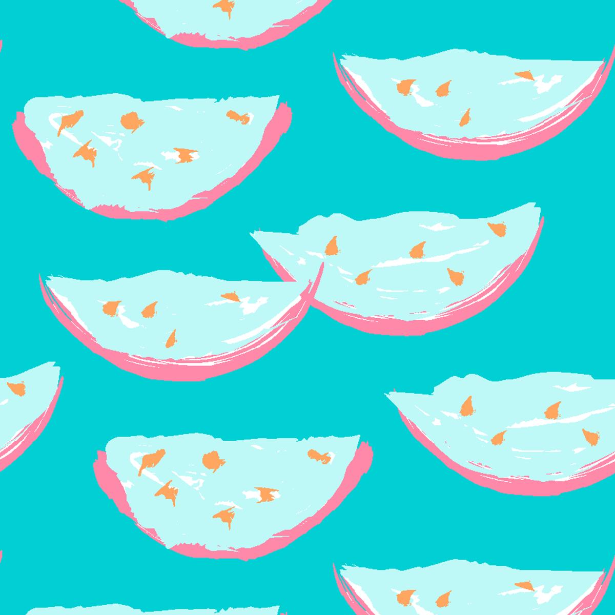 Watermelon Slices on Turquoise & Light Blue Fabric