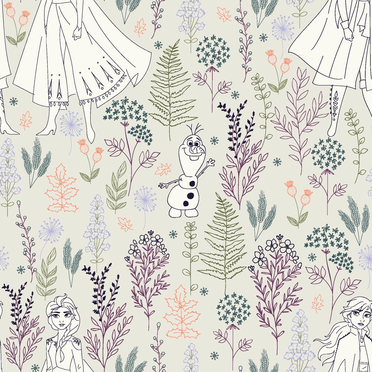 Disney Frozen Botanical Floral on Cream Fabric