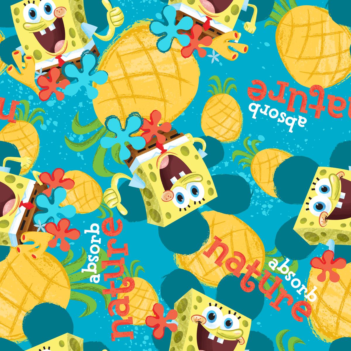 SpongeBob Pineapple Floral Absorb Nature Fabric