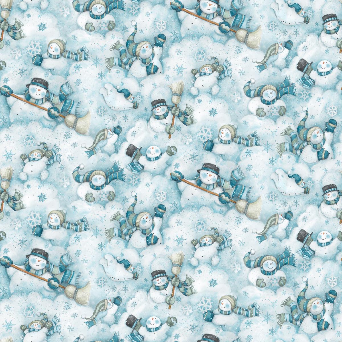 Susan Winget Playful Snowmen Cool Tones Fabric