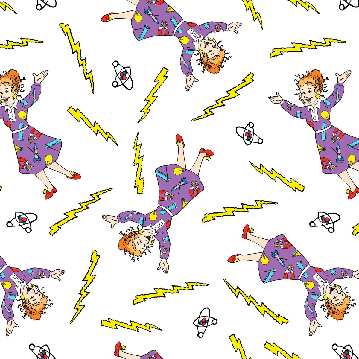 The Magic School Bus Ms. Frizzle Toss on White Fabric