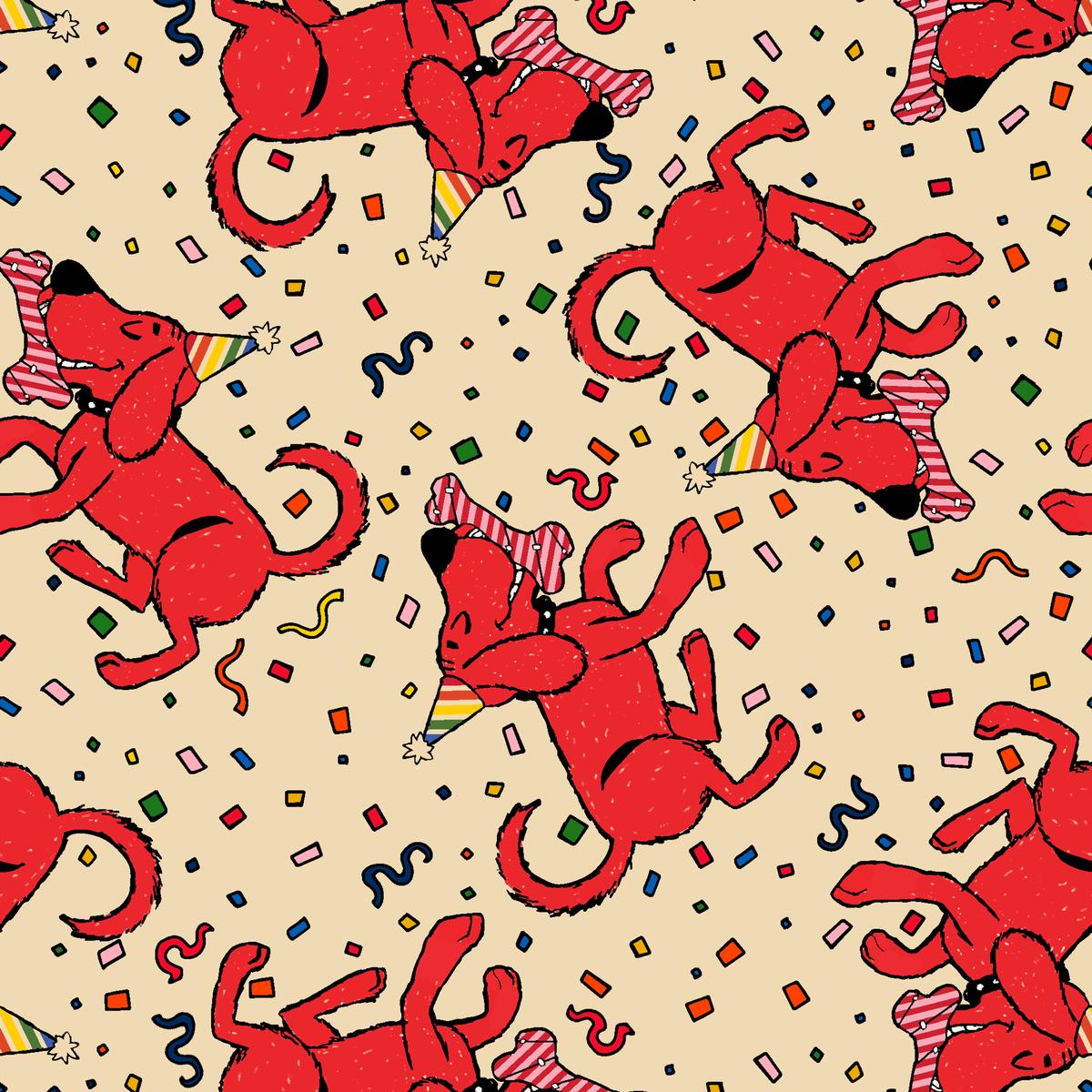 Clifford Let’s Pawty on Beige Fabric