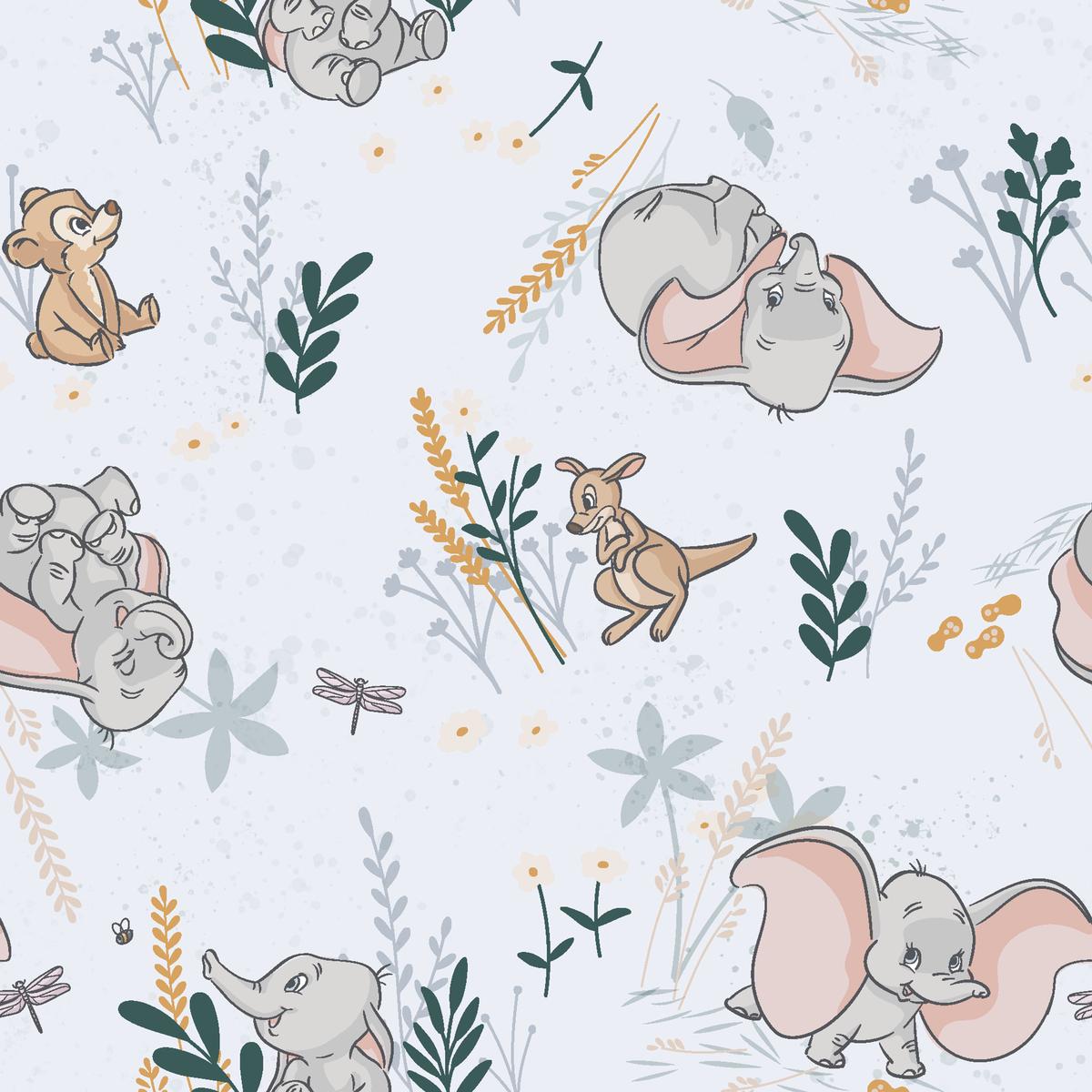 Disney Dumbo and Safari Baby Animals Pattern Fabric