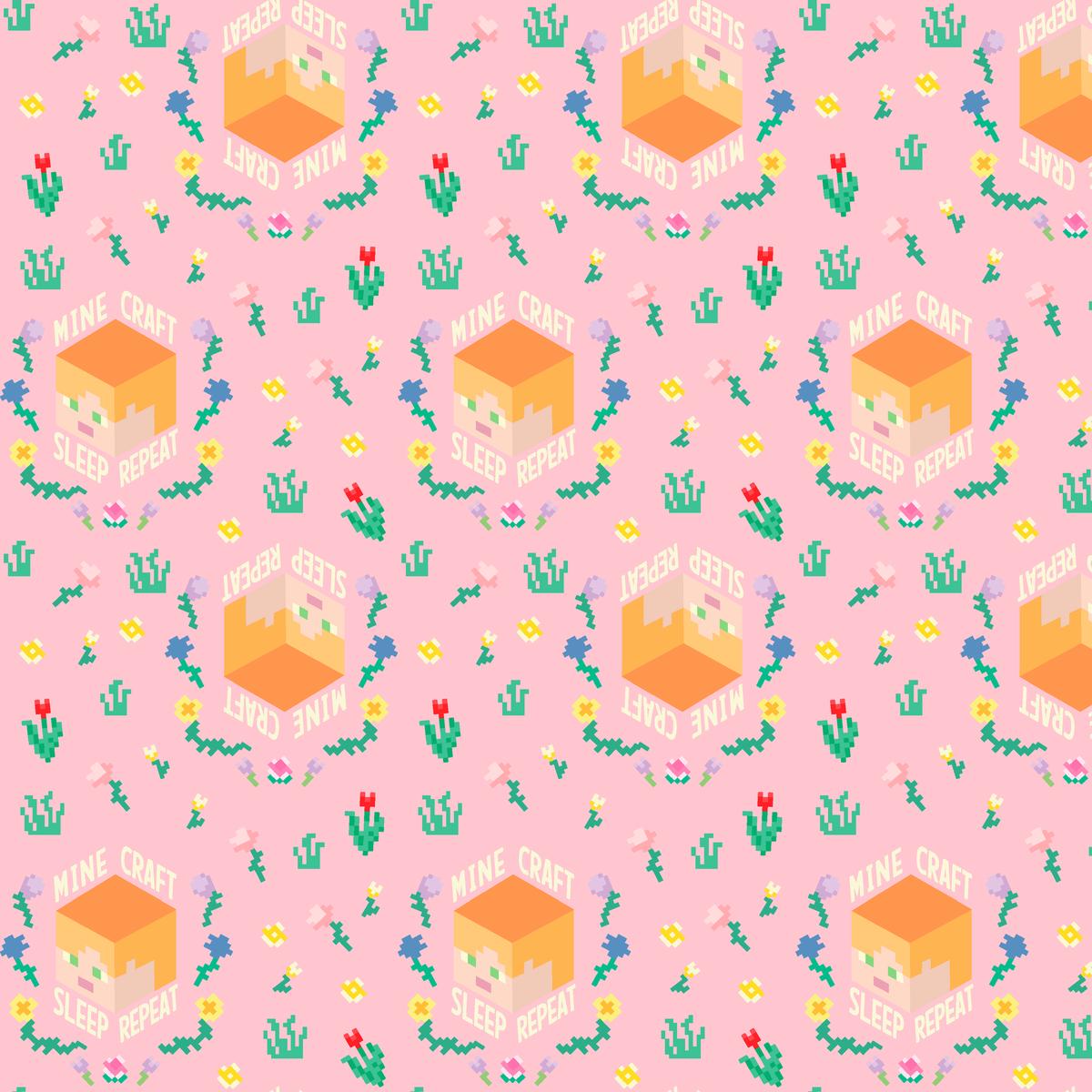 Minecraft Sleep Repeat on Pink Fabric
