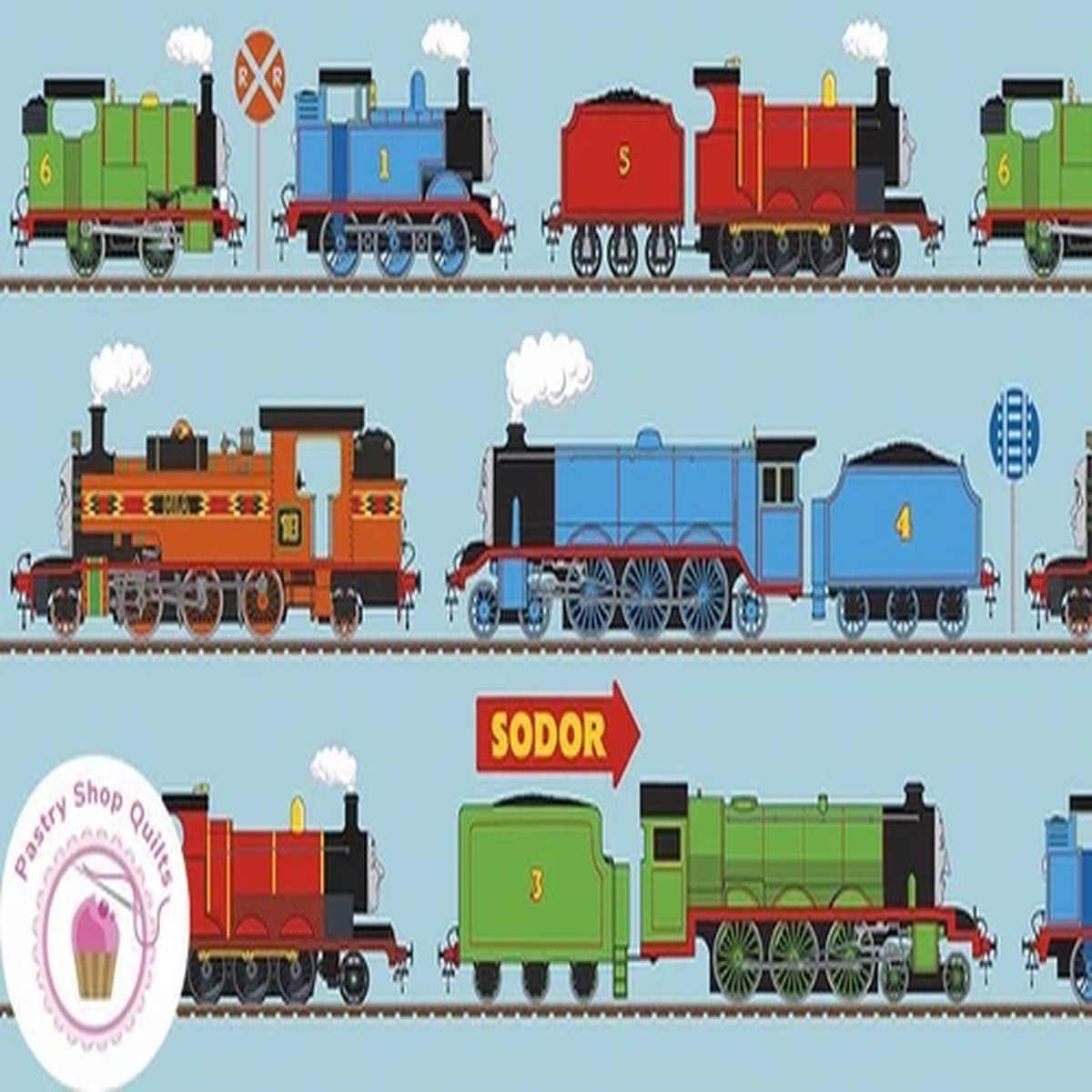 Riley Blake THOMAS & FRIENDS TANK ENGINE 11006B Blue TRAINS Quilt Fabric