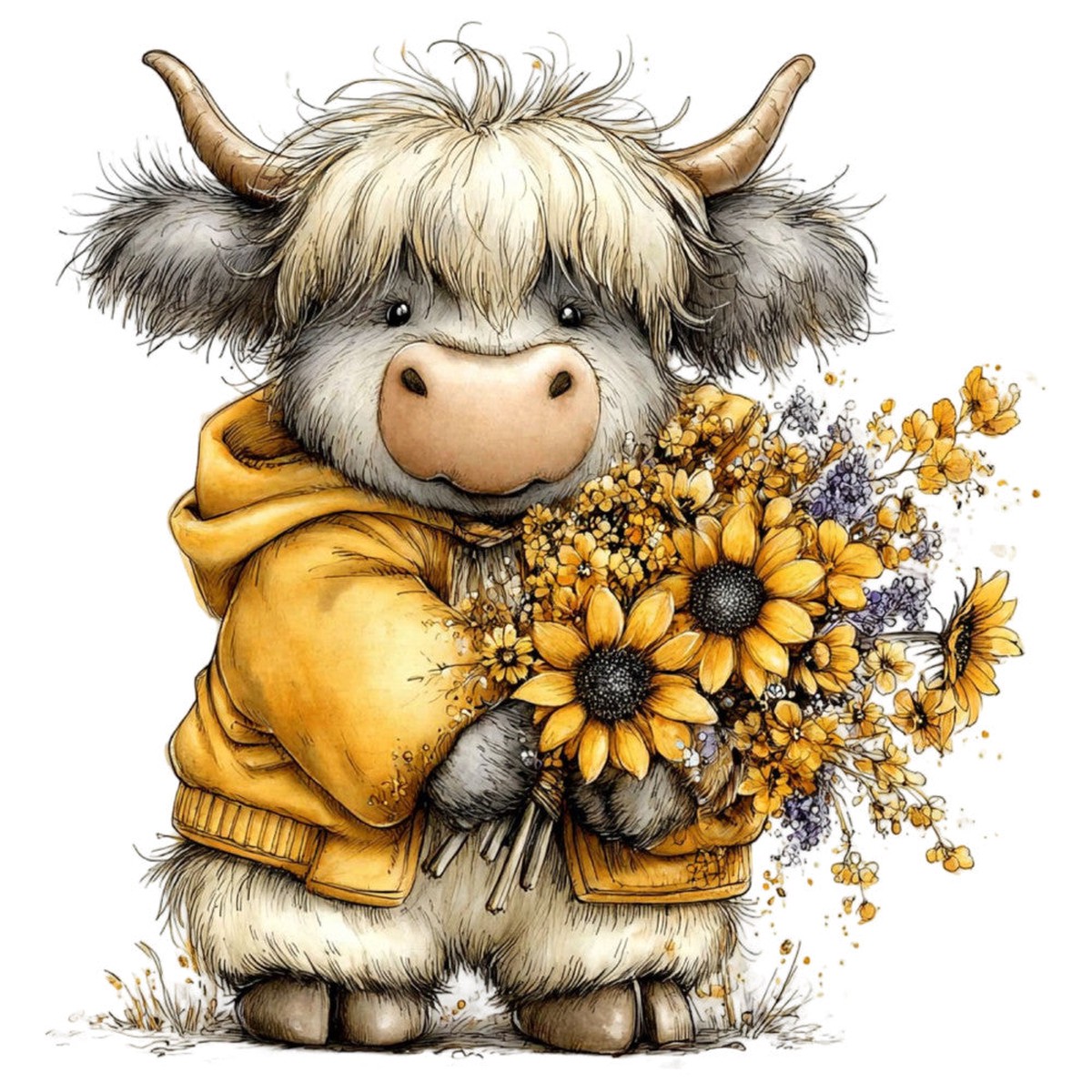Yellow Highland Cow Fabric Panel 21