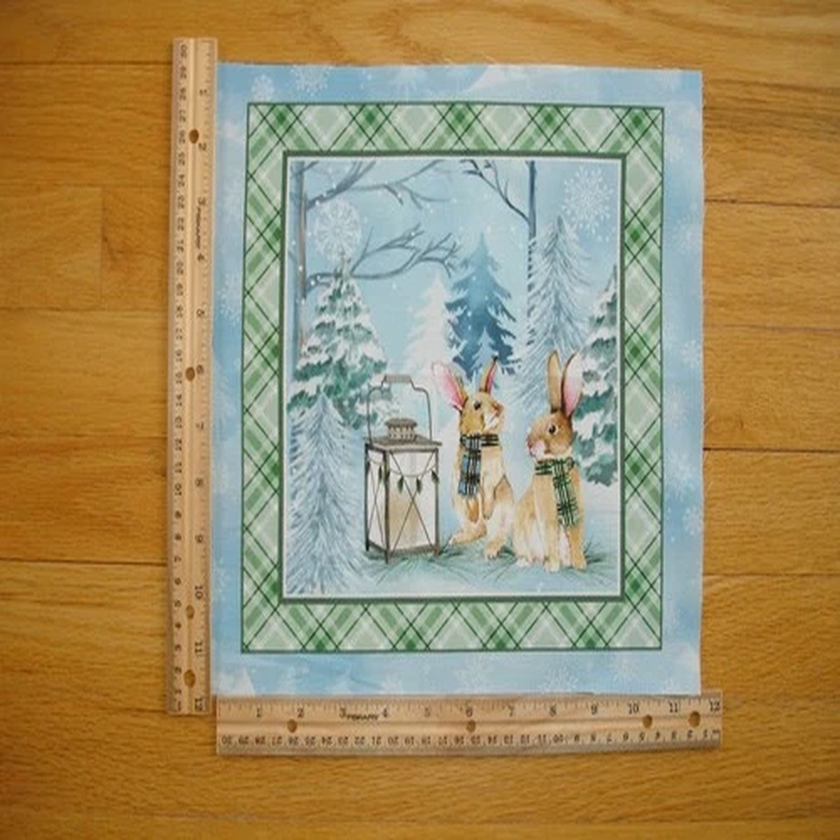 Woodland Scarf Season Bunnies Lantern Cotton Quilt Fabric Block