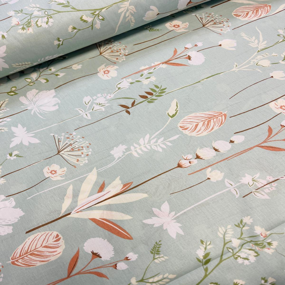 100% cotton fabric-flowers on a soft peppermint background 220 cm 146 g/m