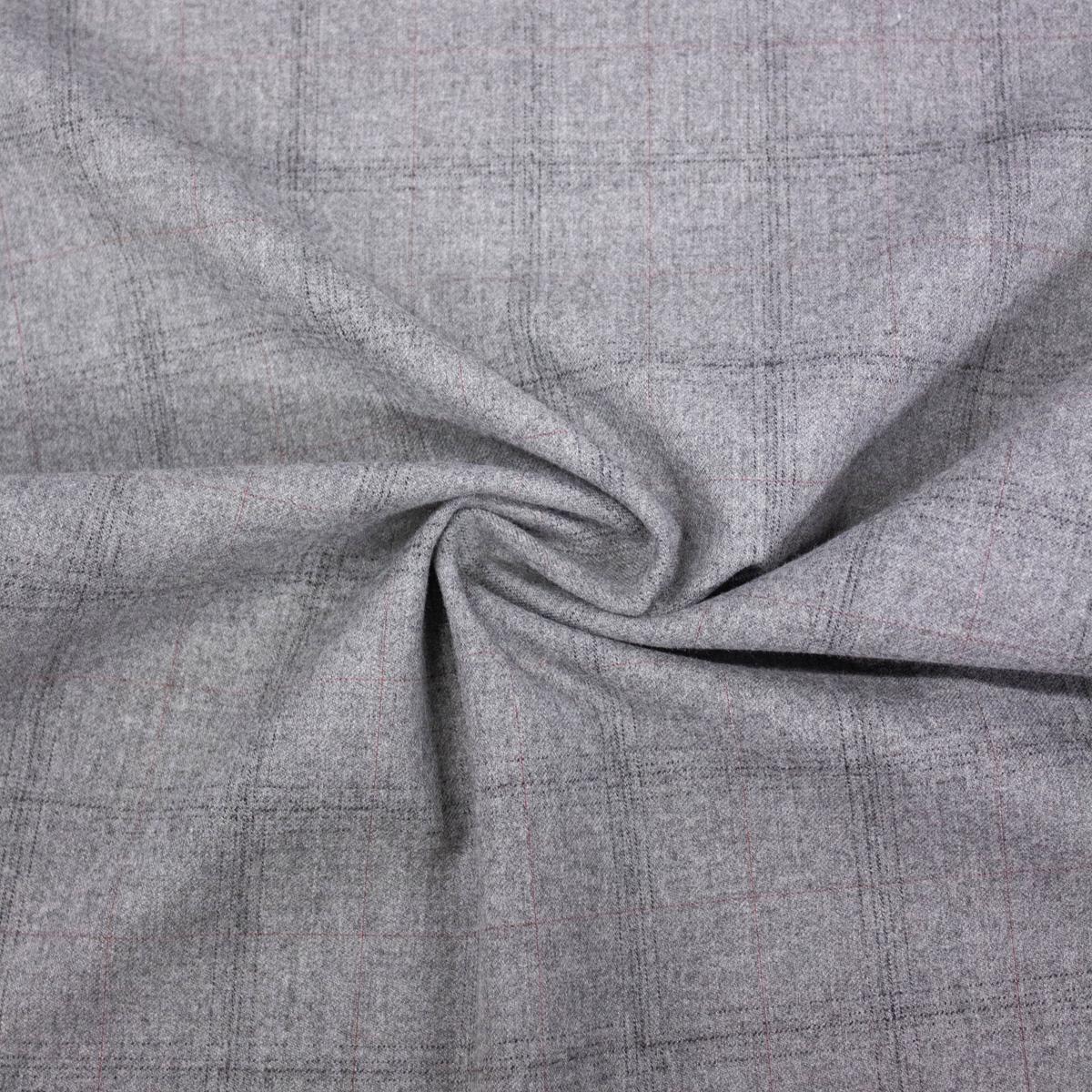 Yoan Light Grey Check Polyester Viscose Blend Stretch Fabric