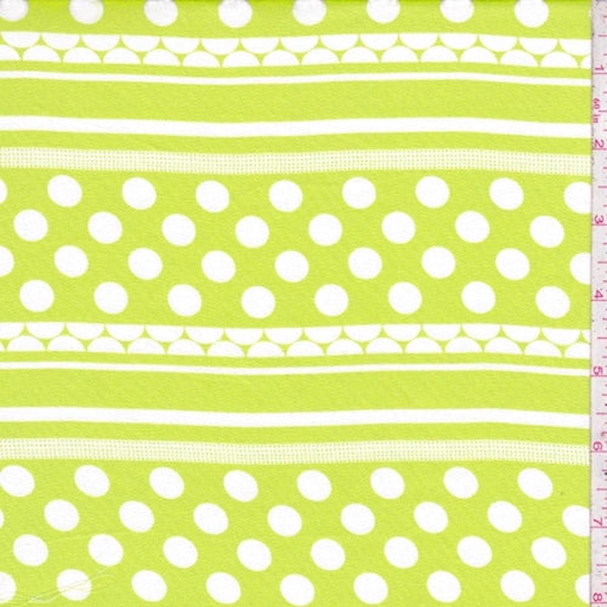 1 7/8 YD PC-Lime/White Polka Dot Stripe Rayon Challis Fabric