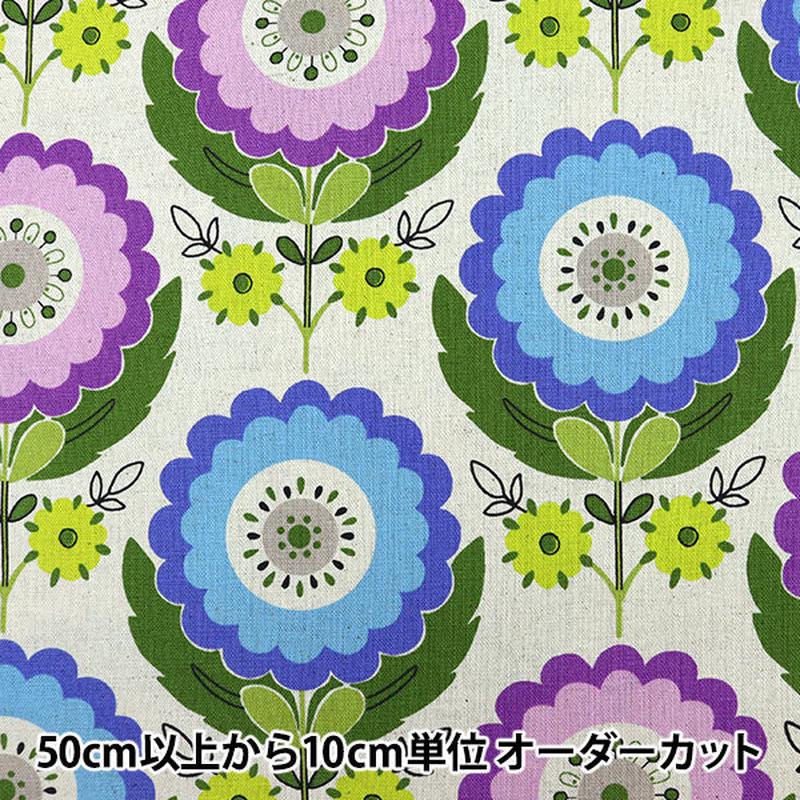 [From quantity 5] Fabric "Cotton hee canvas floral pattern purple x blue 99098-1B"