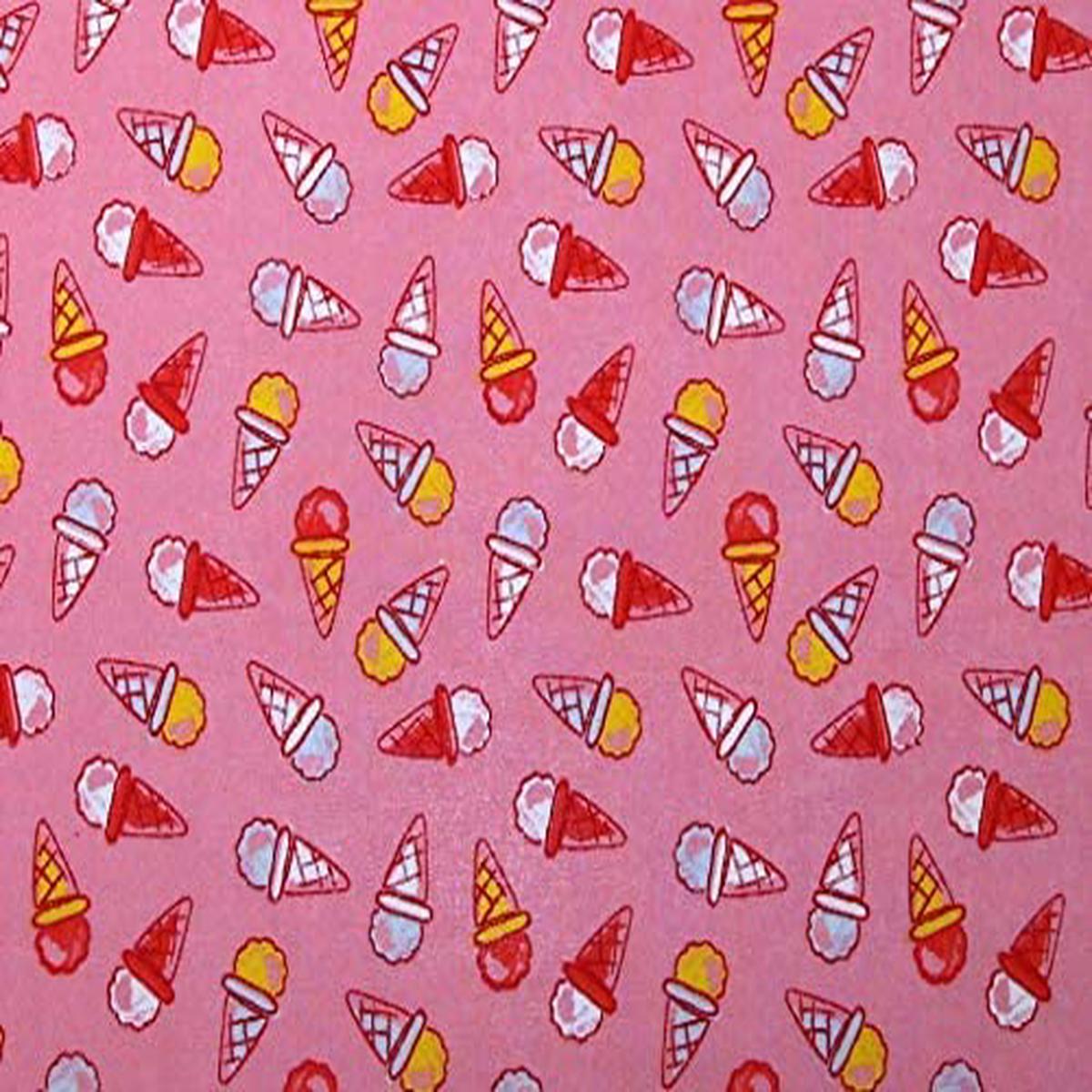 1 Metre Polycotton Ice Creams on Pink Background Summer 45" Width T203
