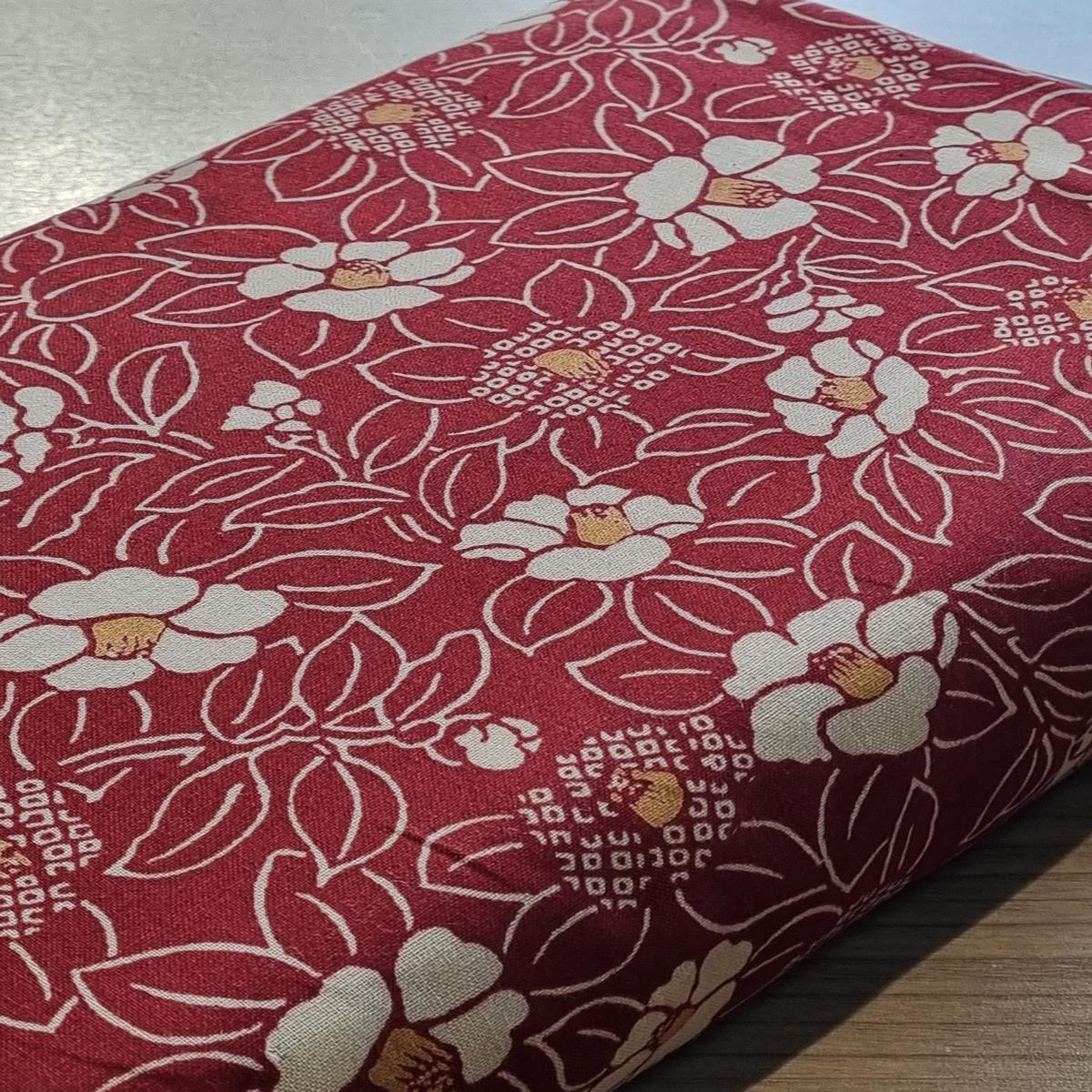 100% cotton fabric "Tsubaki graphics" dark red background (price for 10cm)
