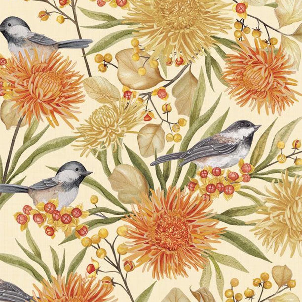 Chickadee Charm Collection Birds and Florals Cotton Fabric 27726