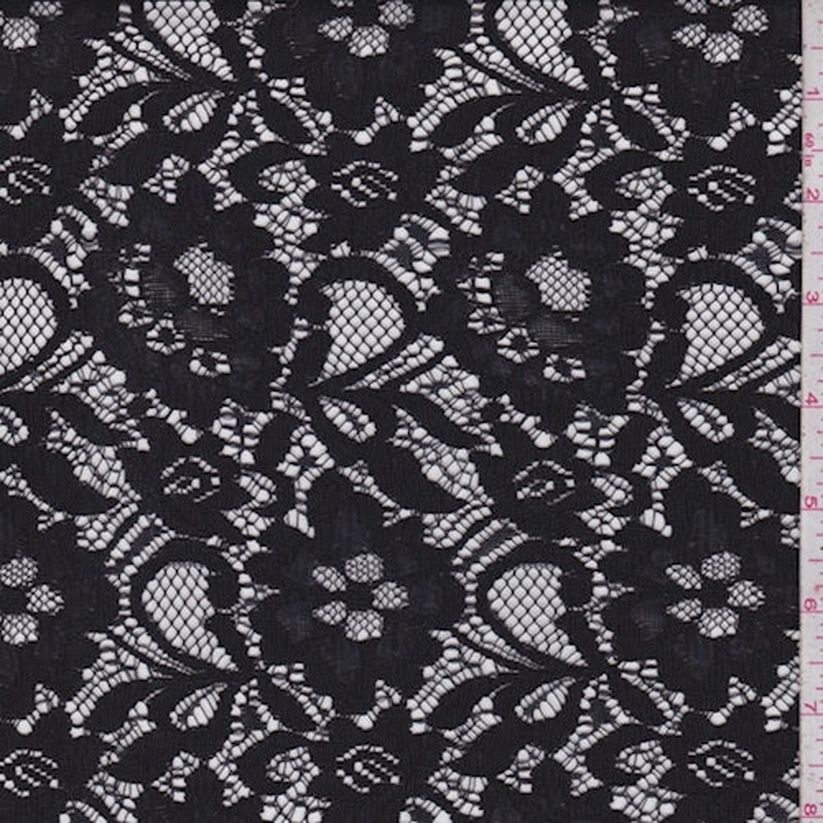 1 1/8 YD PC-Black Floral Lace Fabric