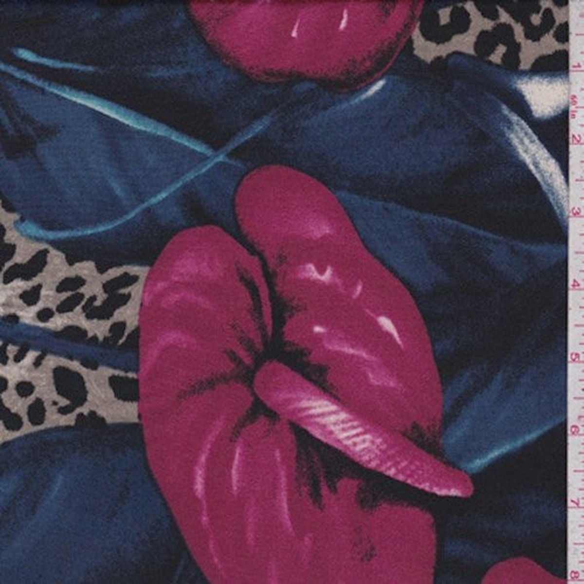 1 1/2 YD PC-Navy/Magenta Jungle Floral Nylon Knit Fabric