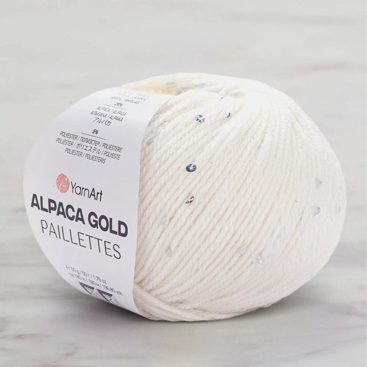 YarnArt Alpaca Gold Paillettes Hand Knitting Yarn , Cream - 9301
