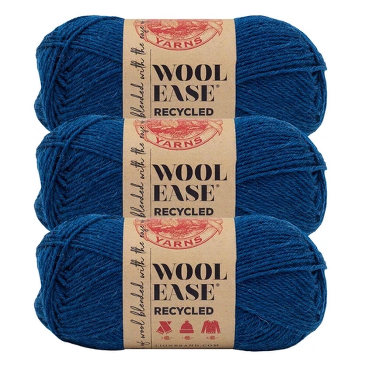 (3 Pack) Lion Brand Yarn 632-109P Wool-Ease Recycled Yarn, Royal Blue