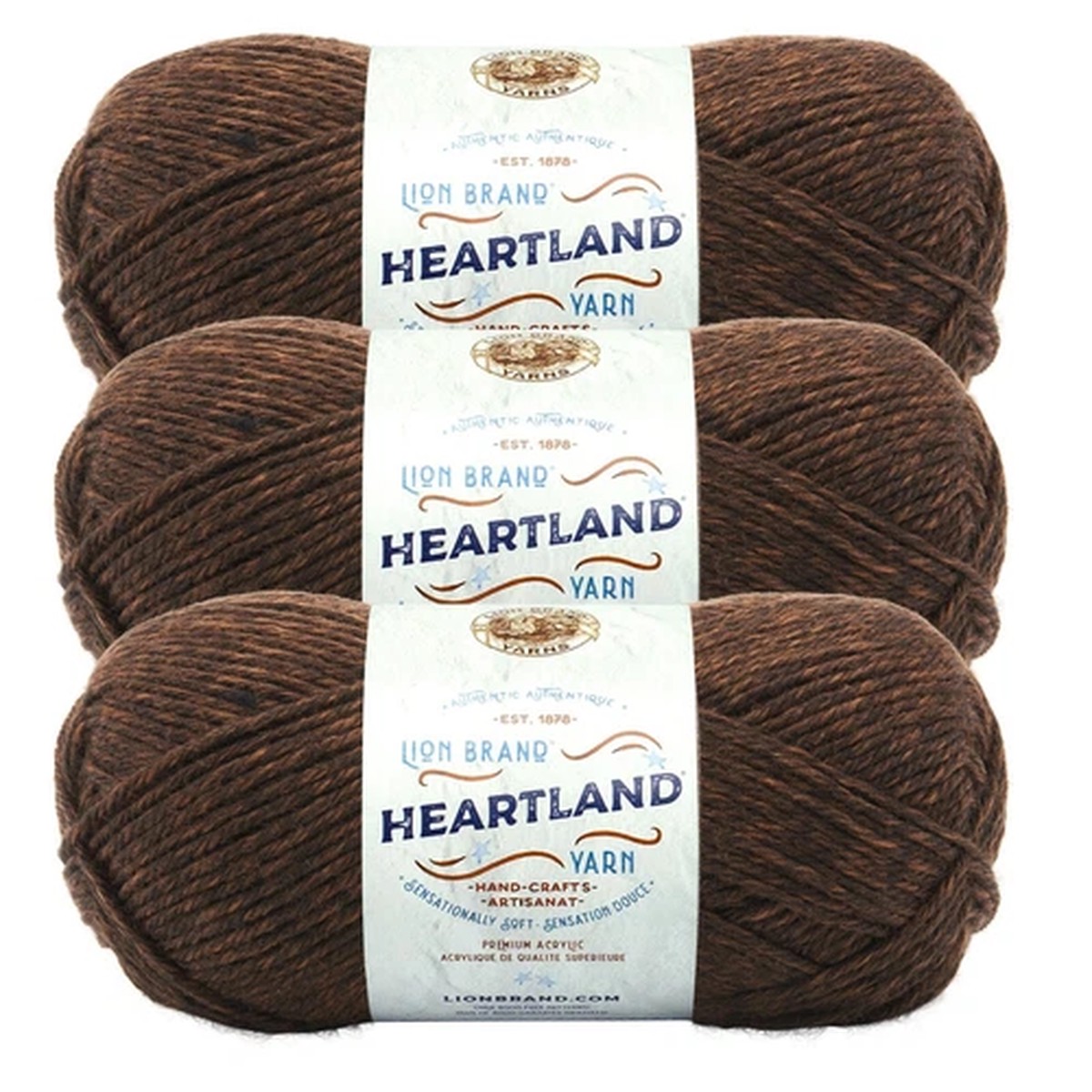 (3 Pack) Lion Brand Yarn 136-126U Heartland Worsted Weight Yarn, Sequoia