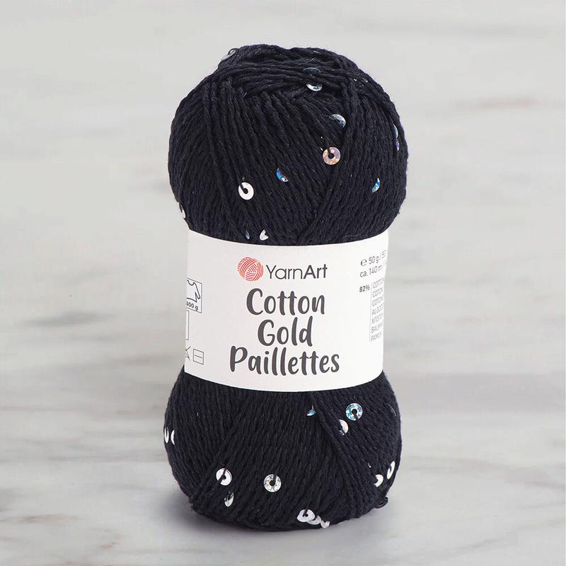 Yarnart Cotton Gold Paillettes Hand Knitting Yarn , Black - 7101