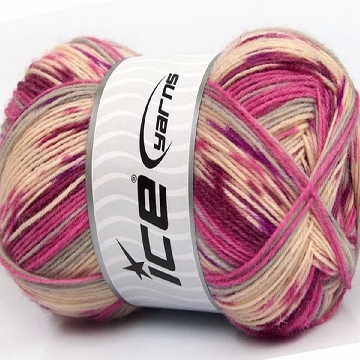 (1) 100 Gram Design Sock Yarn Ice 55540 Pink Grey Cream Superwash Wool Nylon