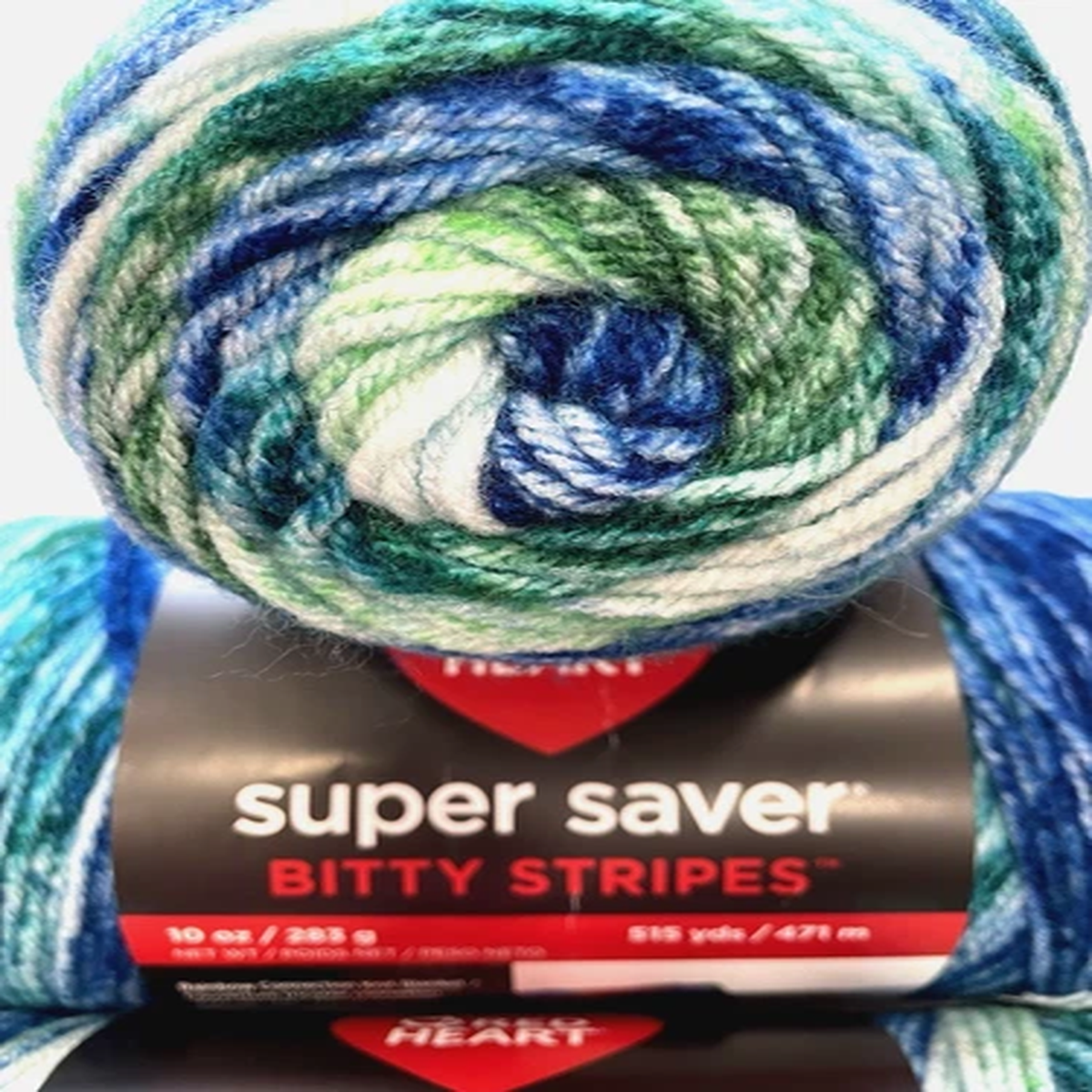 (1 SKEIN) Red Heart BITTY STRIPE YARN "SEAWEED* 10oz #4 Med. 283g/515yds Acrylic