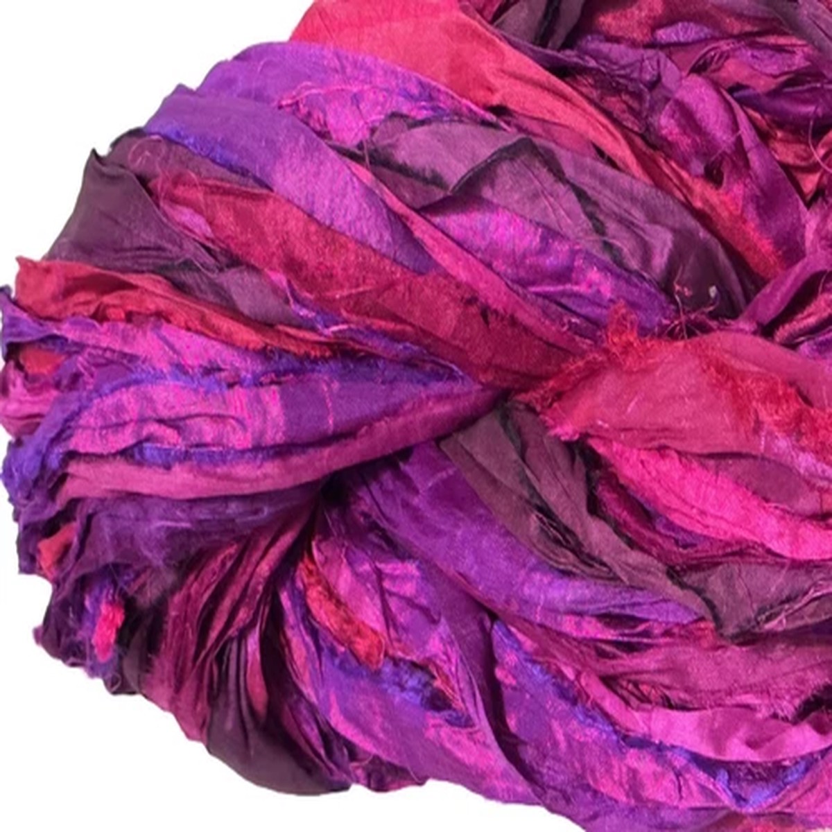 10 yards Recycled Sari Silk Ribbon Yarn Mulberry Magenta
