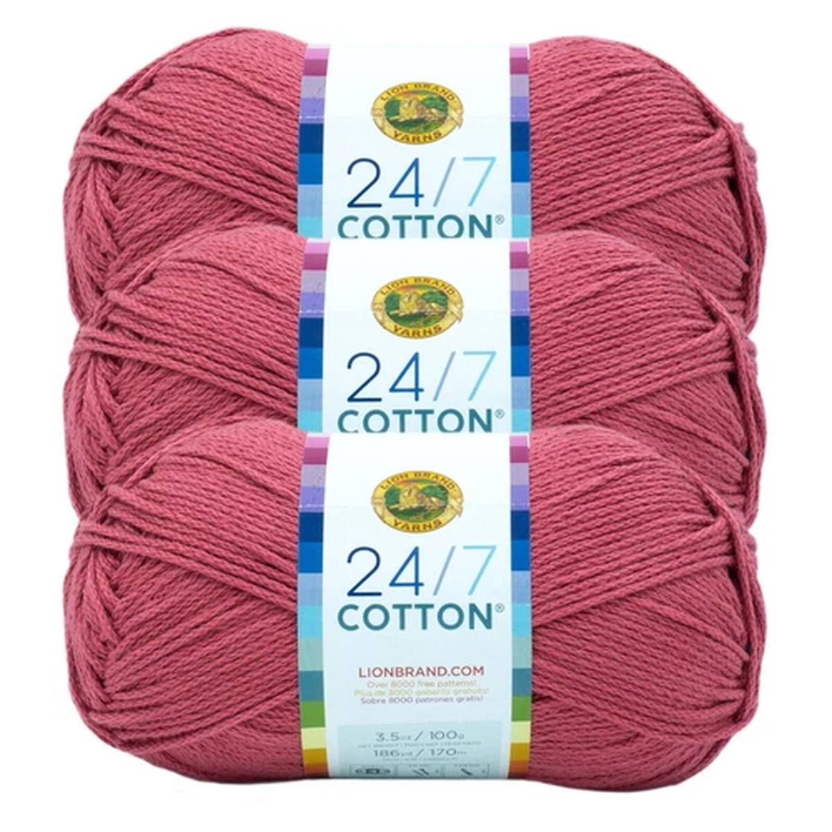 (3 Pack) Lion Brand Yarn 761-135A 24/7 Cotton Yarn, Terracotta