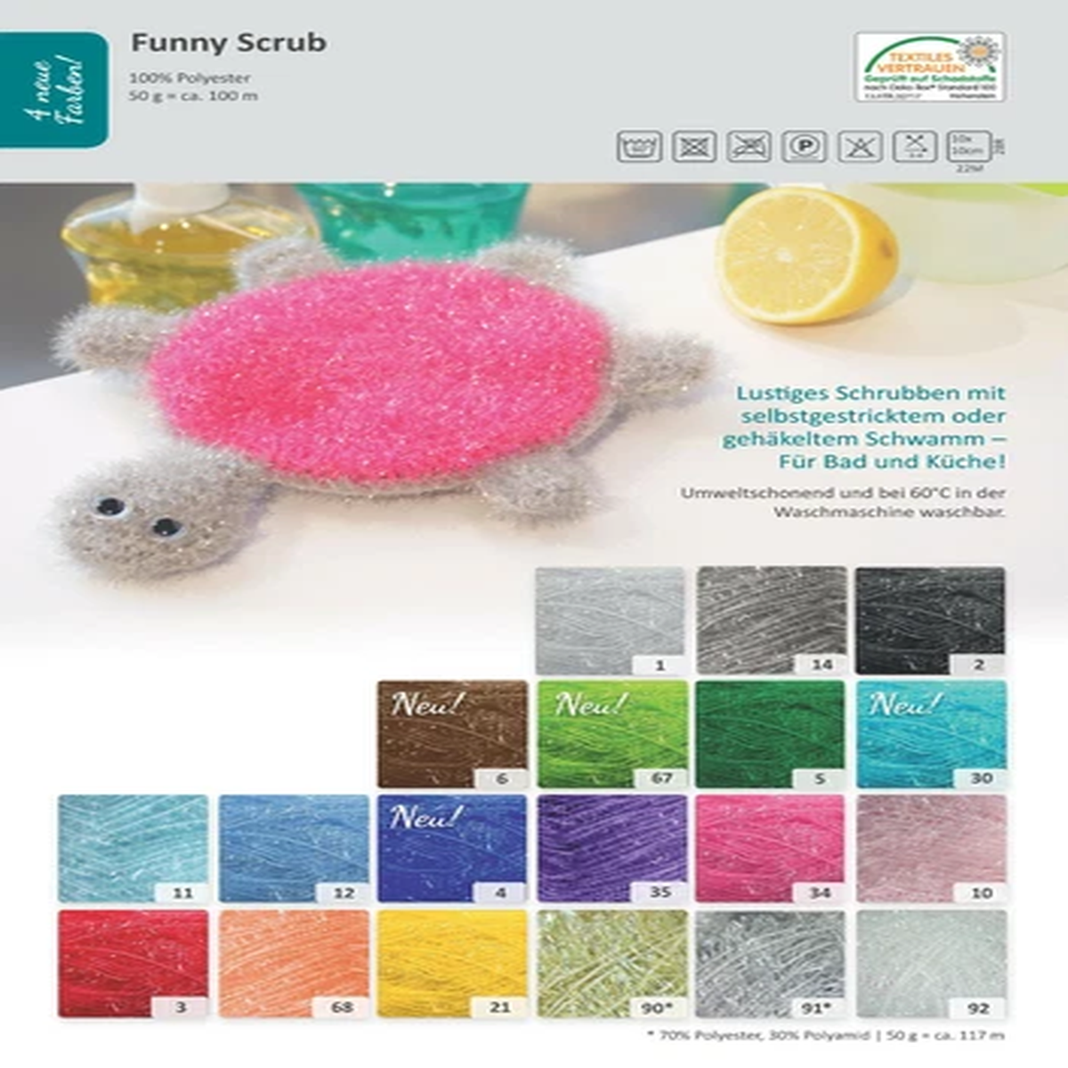 (49,60/kg) 50 gr Funny Scrub Sponge Wool Rellana Funny Washing Up Sponge Yarn