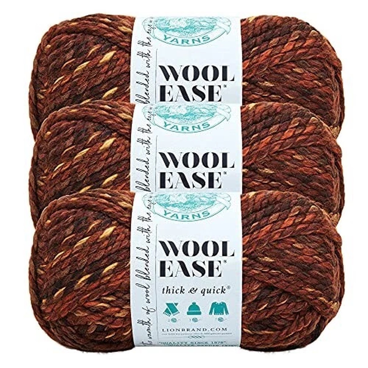 (3 Pack) Lion Brand Yarn 640-501A Wool-Ease Thick & Quick Bulky Yarn, Sequoia