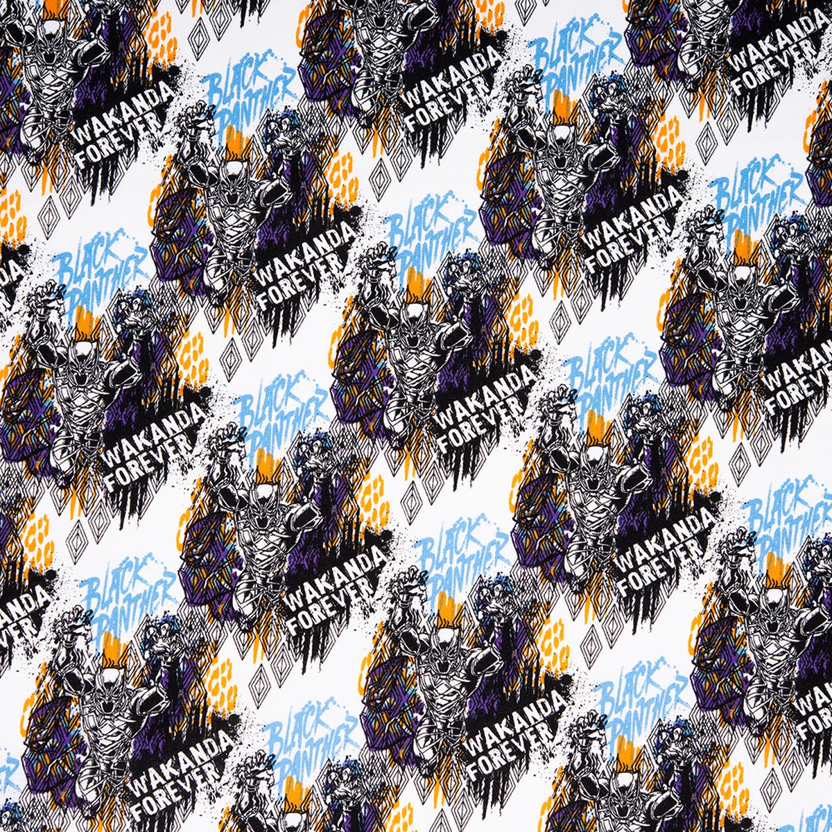Camelot - PRIVILGE - Licensed Cotton Print - The black Panther - Wakanda - White